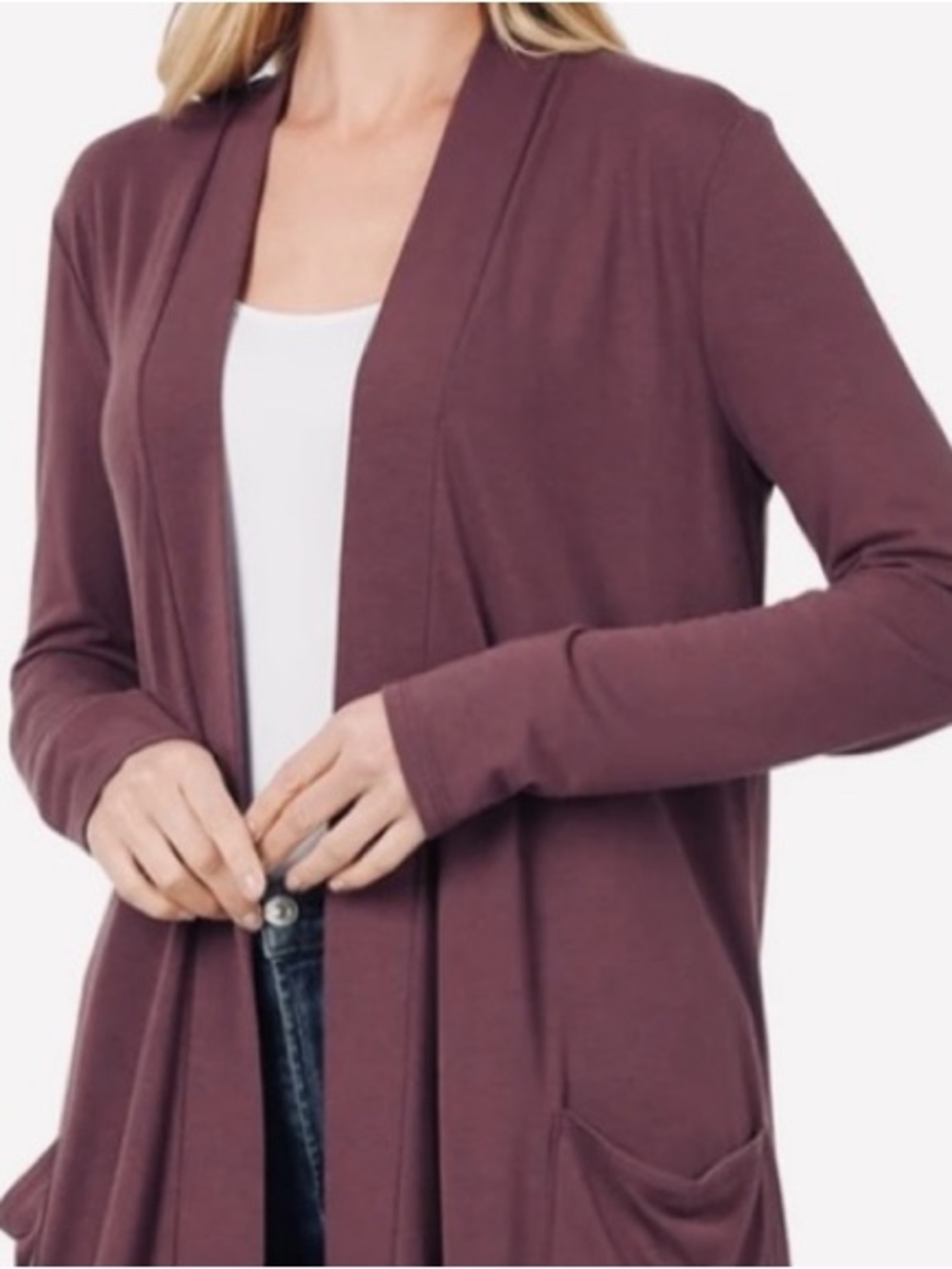 🟠NWT ZENANA Slouchy Pocket Long Sleeve Cardigan in Eggplant